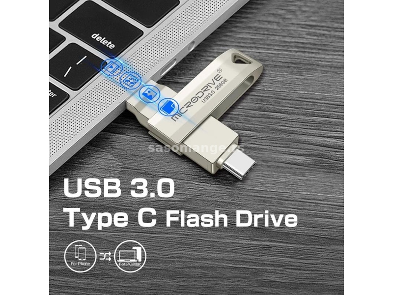 NOVO Metalna USB Fles 3.0 od 64GB za kompjutere i pametne telefone Tupe C