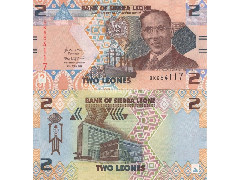 SIERRA LEONE 2 Leones 2022 UNC, denominacija i novi dizajn