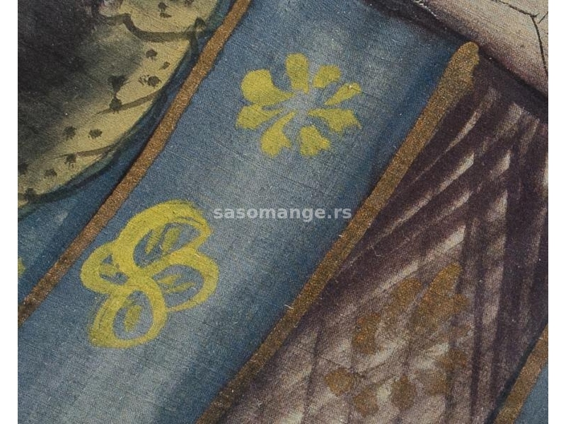 Velika uramljena slika na svili iz Indije - batik 92x62 cm.