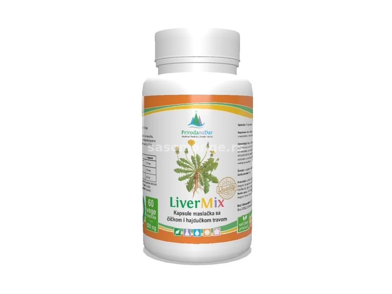 LiverMix kapsule maslačka, čička i hajdučke trave za jetru i visok šećer u krvi 60 x 500 mg