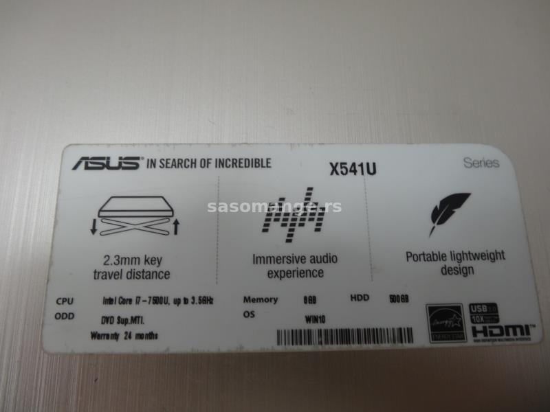 ASUS i7 7gen/15.6/8gb/ssd 500gb/3h baterija/punjac