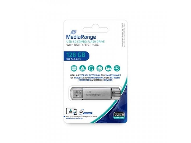 MEDIARANGE GERMANY USB FLASH MEMORIJE 128GB/3.0/COMBO SA USB TYPE-C PLUG/MR938