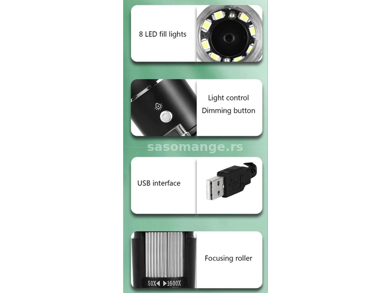 Mikroskop 3 u 1 (USB, mikro USB, Type - C) 1600x