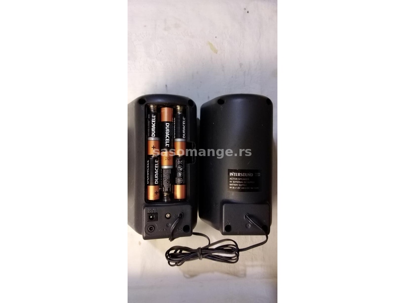 Aktivni zvucnici Intersound LS-99 A sa punjacem i kablom 3,5 mm. Radi i na 6 baterija 1,5 V AA