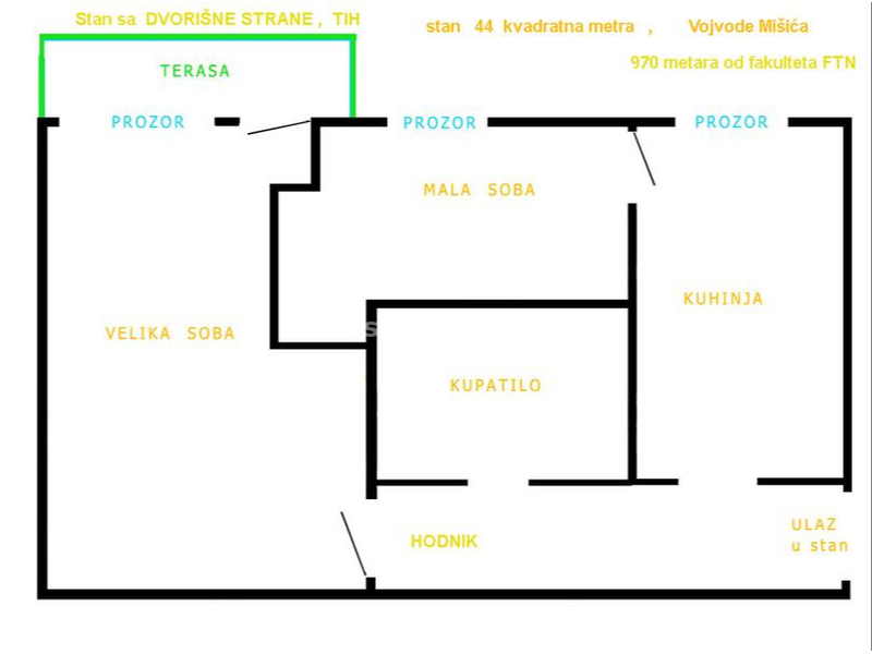 Izdajem STUDENTIMA , dvosoban namešten stan , 360 EUR