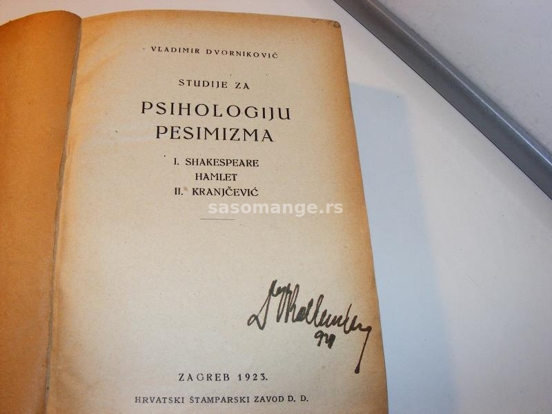 Vladimir Dvorniković Studije za psihologiju pesimizma, 1923