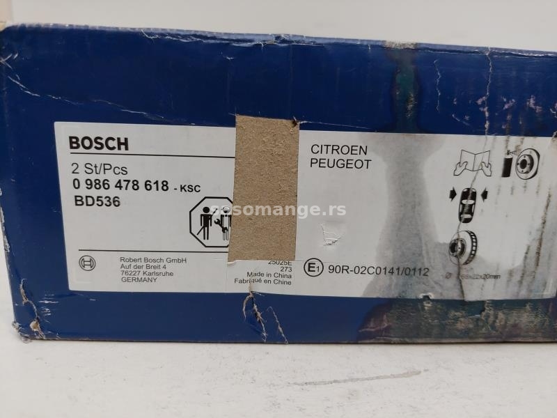Kocioni diskovi za Citroen i Peugeot / BOSCH BD536 (4 rupe)