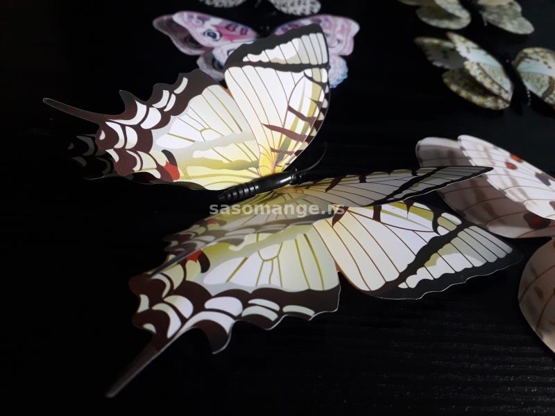 3D leptiri sa duplim krilima i magnetima 12 kom, BELI, 2 MODELA