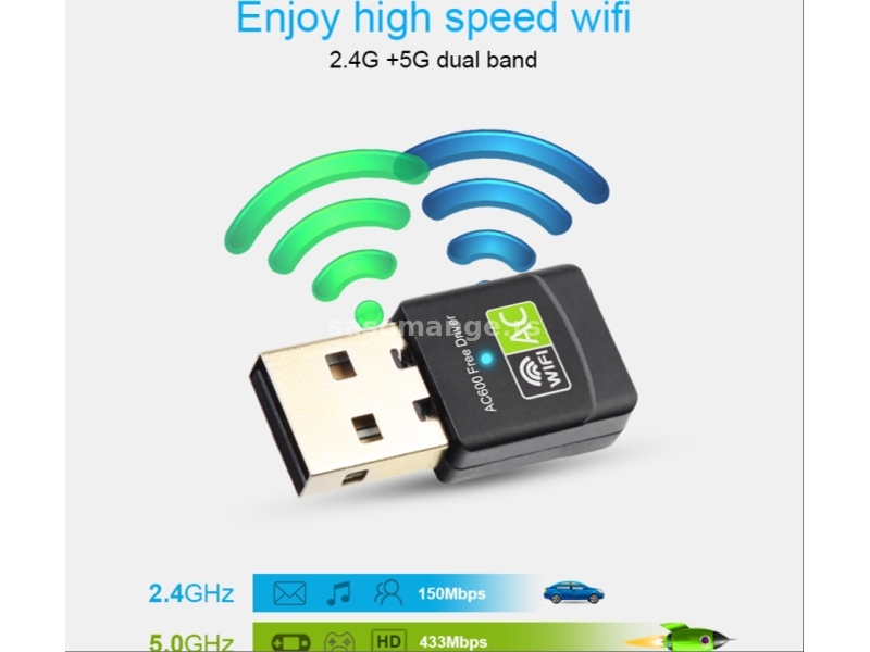Wi-Fi USB adapter 600Mbps WiFi 5GHz Bezicna antena prijemnik