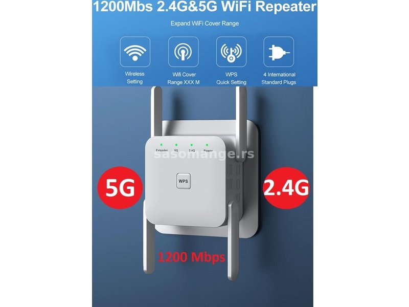 WiFi pojacivac 5G i 2.4G 1200Mbps bezicni WiFi repetitor signala Ekstender Ruter