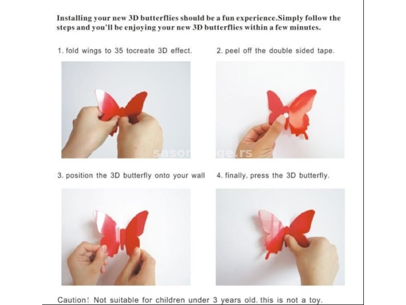 3D leptiri sa duplim krilima i magnetima 12 kom, BELI, 2 MODELA