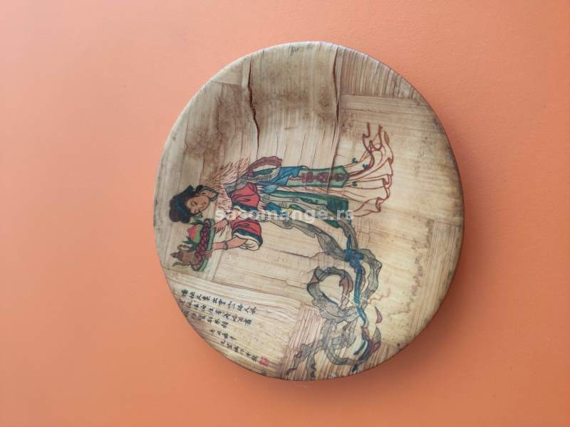 Ukrasni tanjirić od bambusa sa Tajvana 11 cm stari