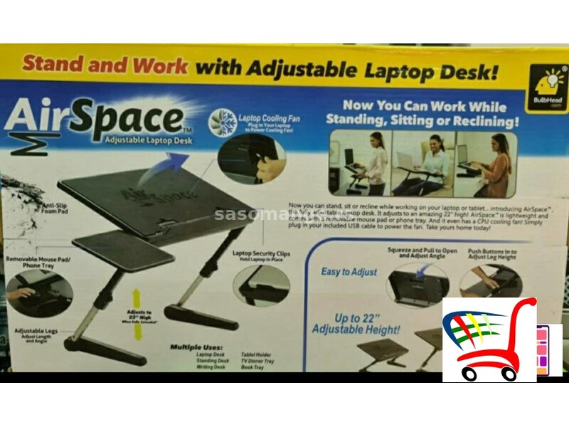 Sto za laptop AIR SPACE podesivi sa kulerom - Sto za laptop AIR SPACE podesivi sa kulerom