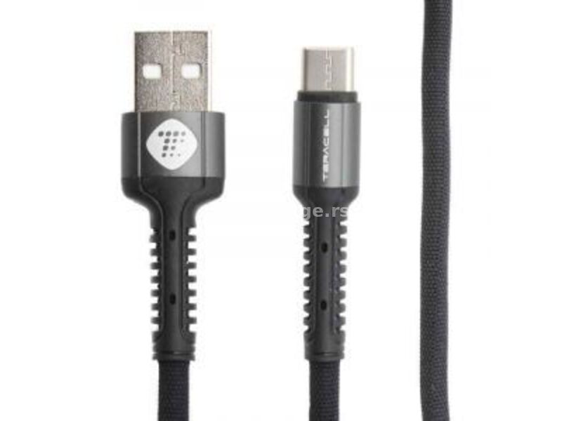 Teracell Evolution kabl za punjač USB A (muški) na USB C (muški) 1m crni