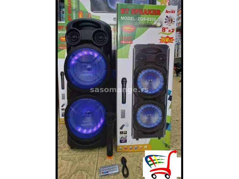 Veliki karaoke zvučnik - bežični mikrofon - 2x8" ZQS8208 - Veliki karaoke zvučnik - bežični mikro...