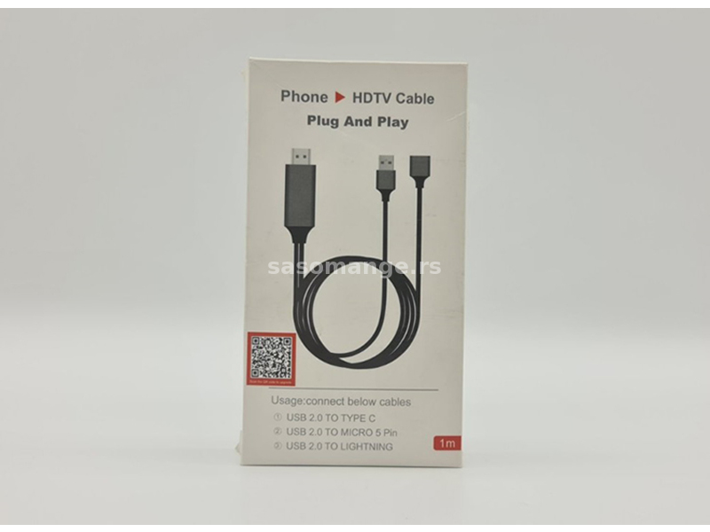 HDMI/HDTV kabl za povezivanje telefona i TV uređaja - Crni