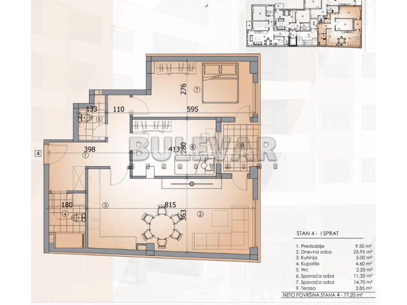 Top ponuda, prvoklasna novogradnja, trosoban stan , 77.20m2, četvrti sprat, Dom zdravlja