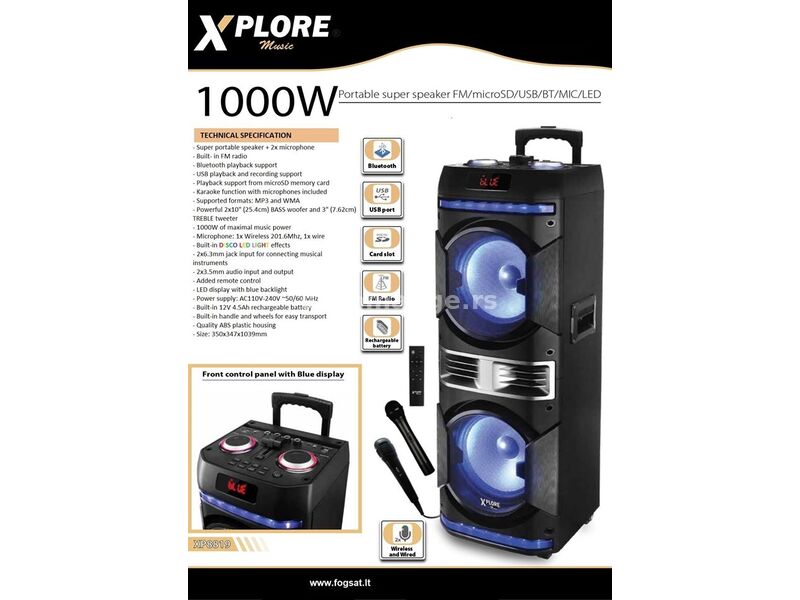 Karaoke zvučnik 1000W Thunder XP8819 XPLORE